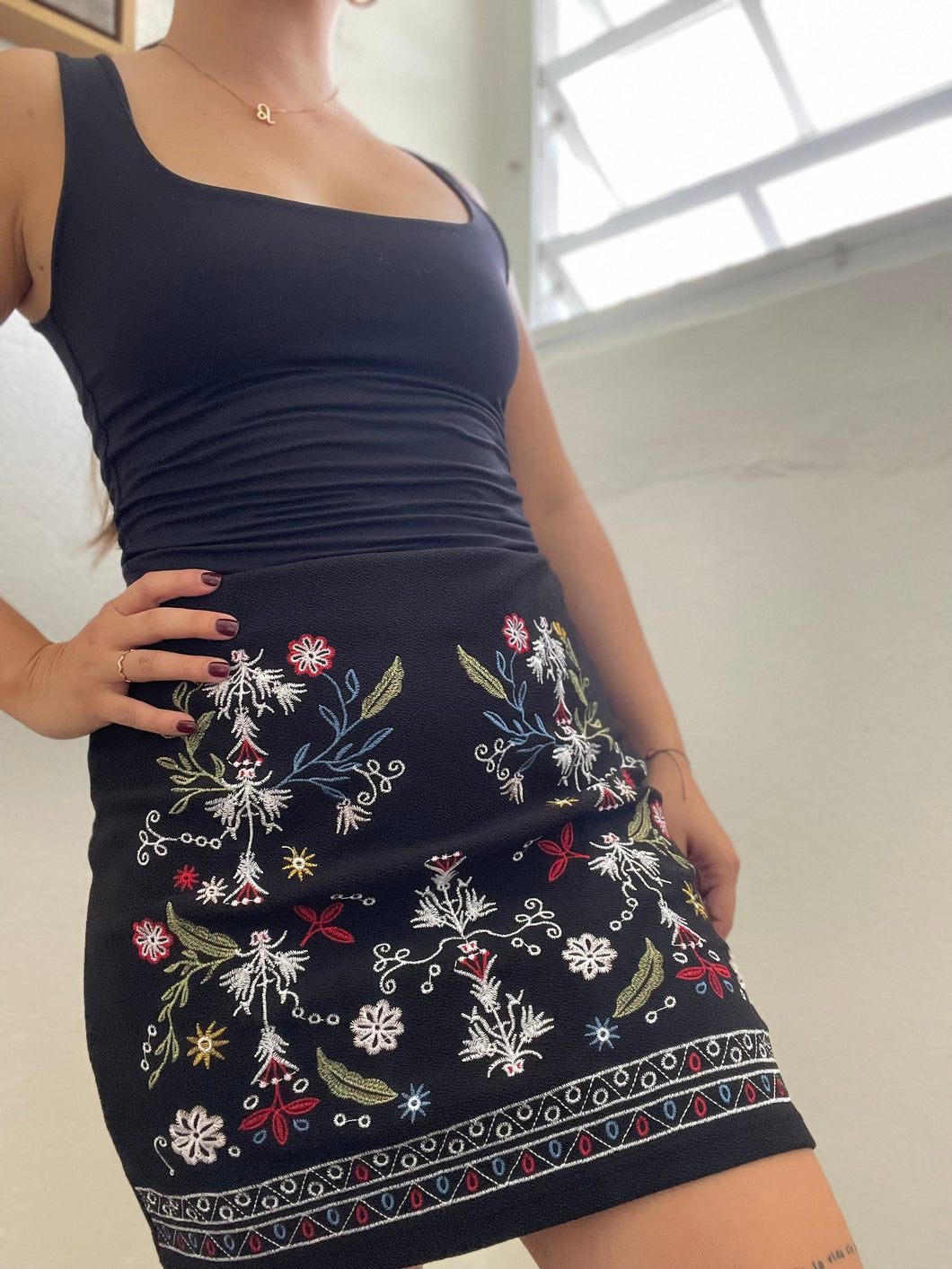 Floral Black Skirt Medium