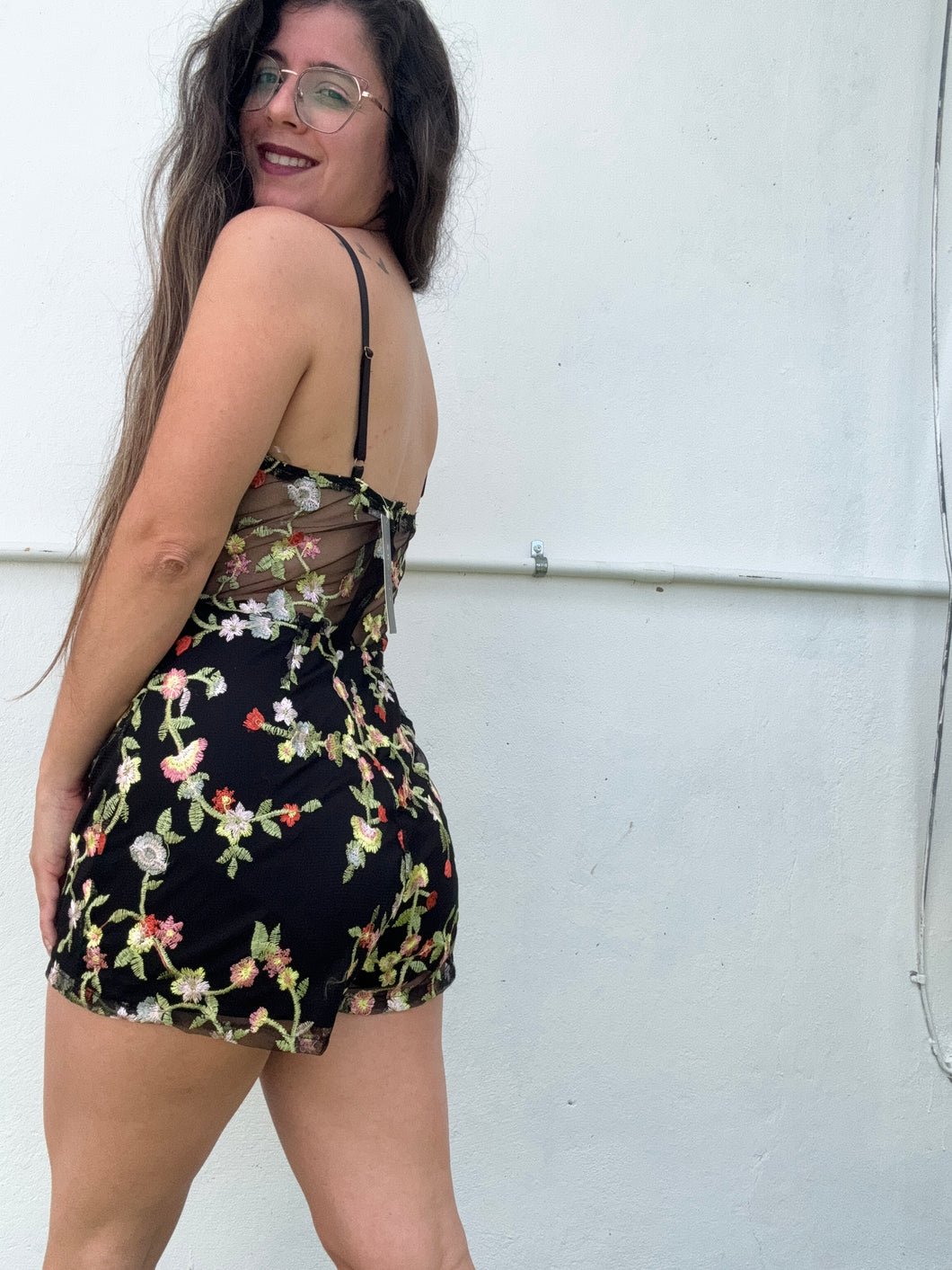 Floral Black Romper Small Nuevo