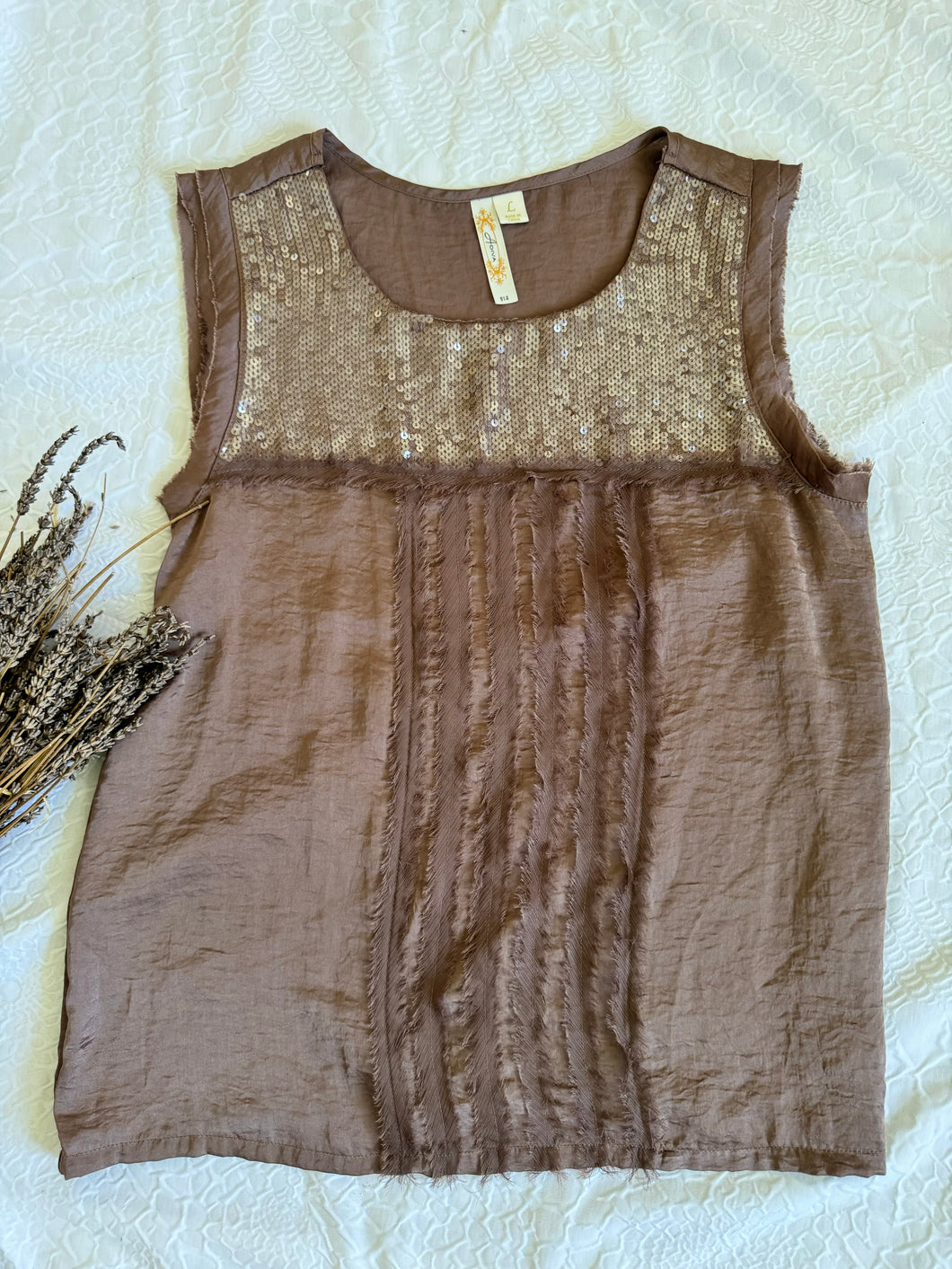 Coffe Sequins Blouse Large