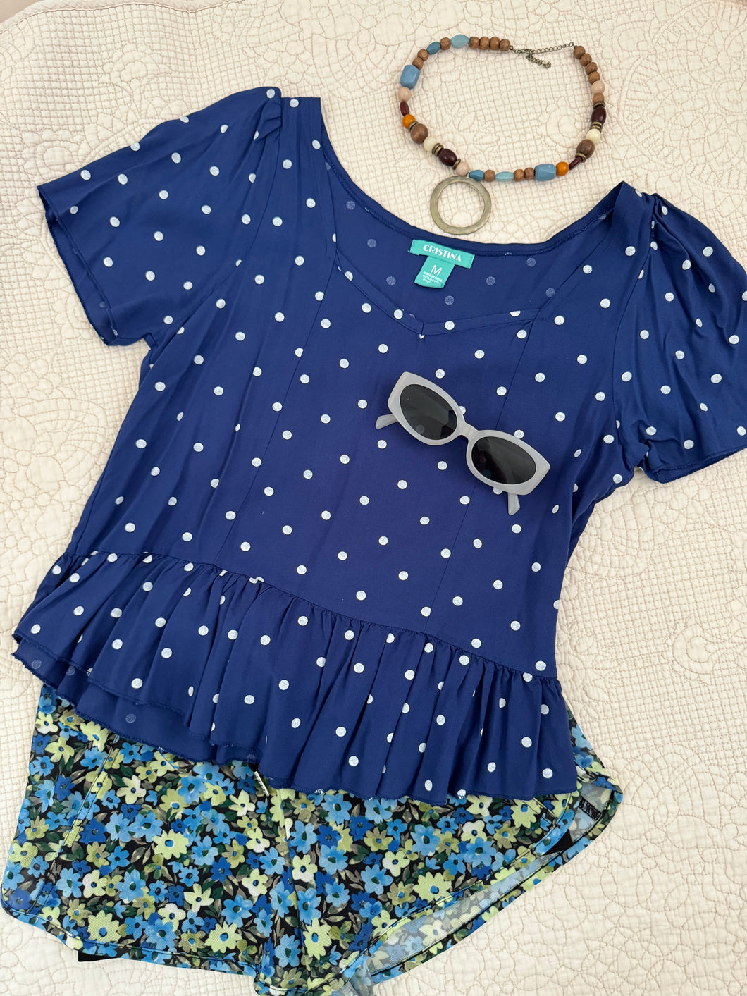 Polka Blue Top Medium