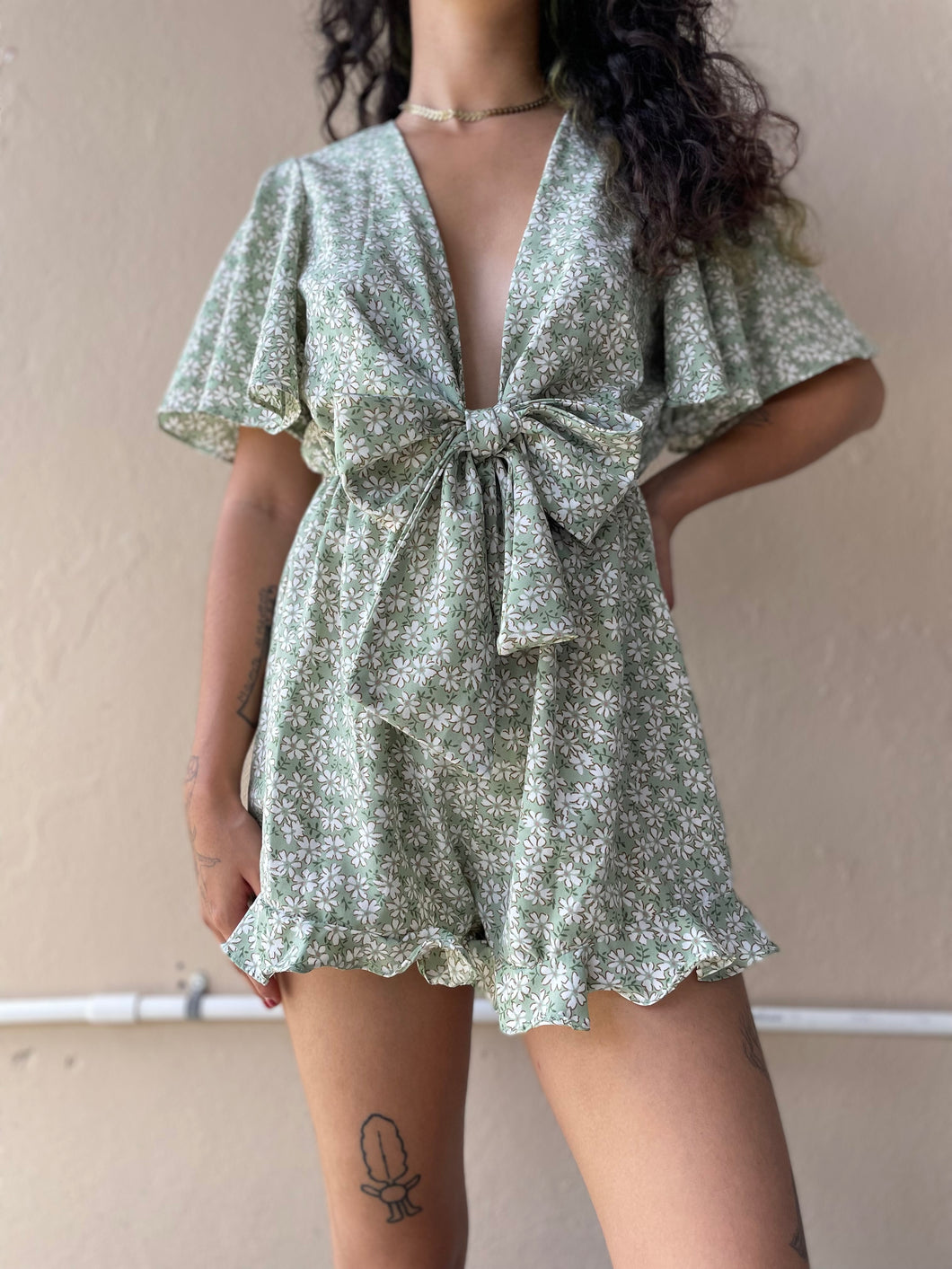 Floral Green Romper XS